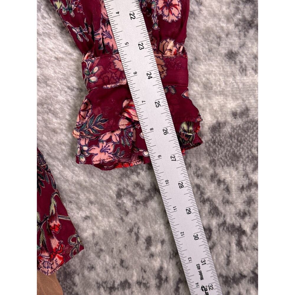 For Love & Lemons Dress Medium Womens Floral Mesh Tiered Mini Long Sleeve - Picture 5 of 8